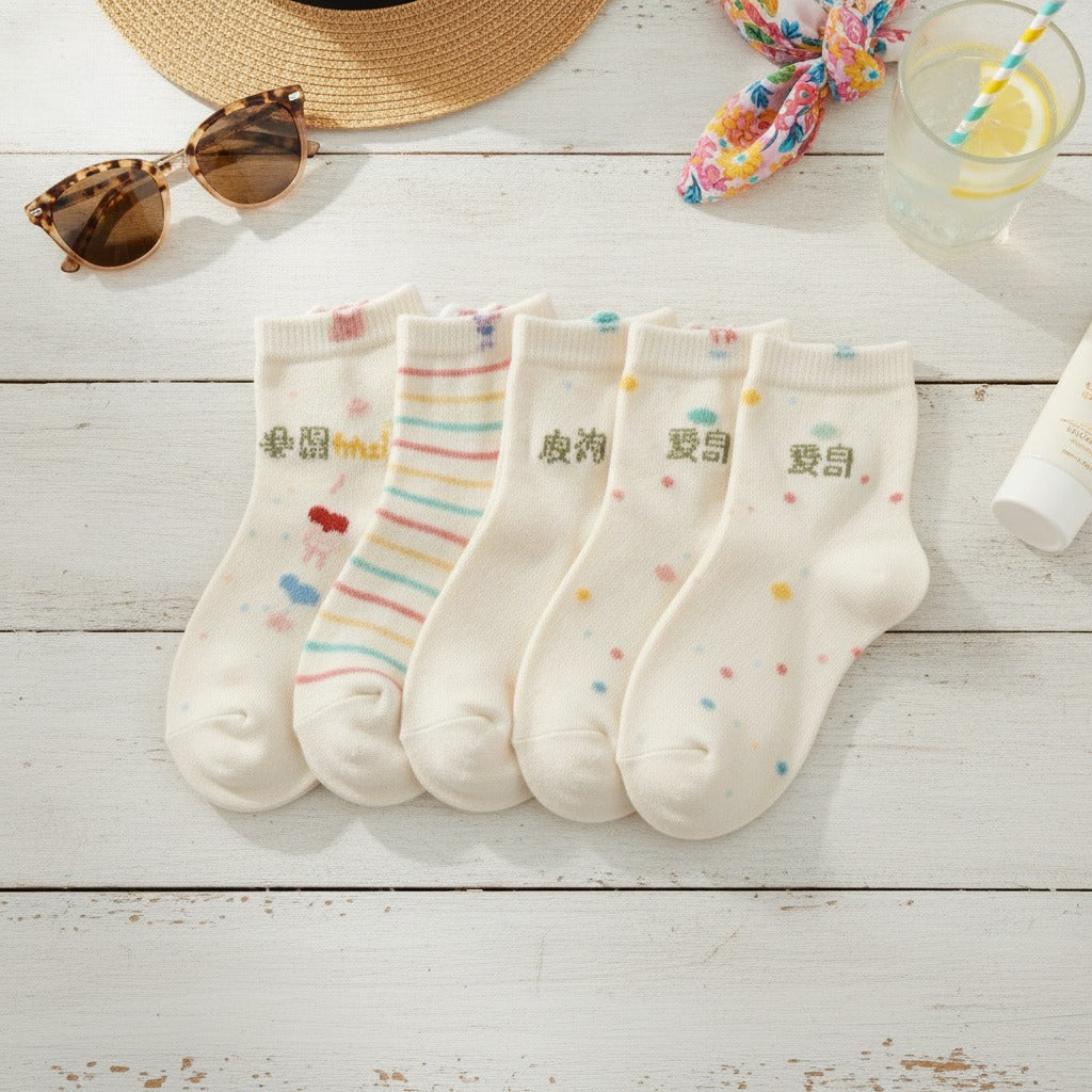 Cream Polka Dot Crew Socks – apparel accessories (view 2)