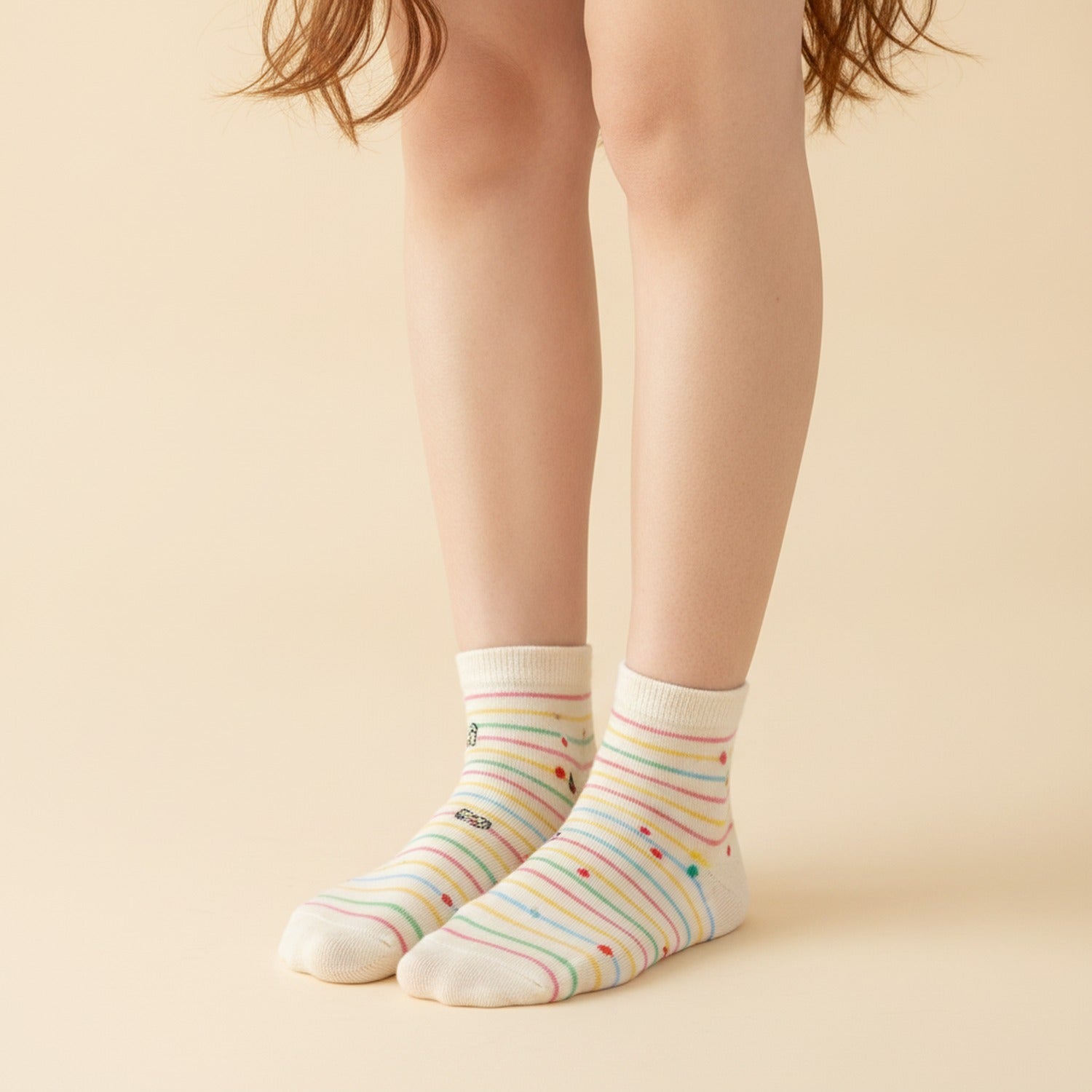 Cream Polka Dot Crew Socks