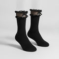 Ruffle Bow Trim Crew Socks - Black