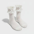 Ruffle Bow Trim Crew Socks - White