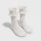 Ruffle Bow Trim Crew Socks - White