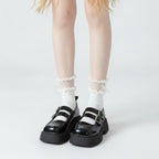 Ruffle Bow Trim Crew Socks - White