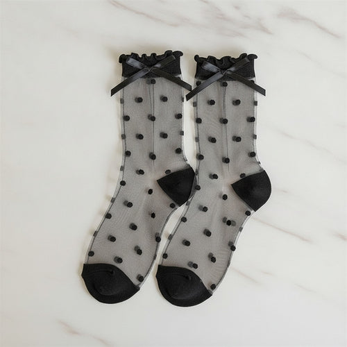 Black Polka Dot Bow Crew Socks