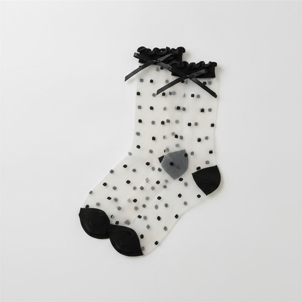 Black Polka Dot Bow Crew Socks
