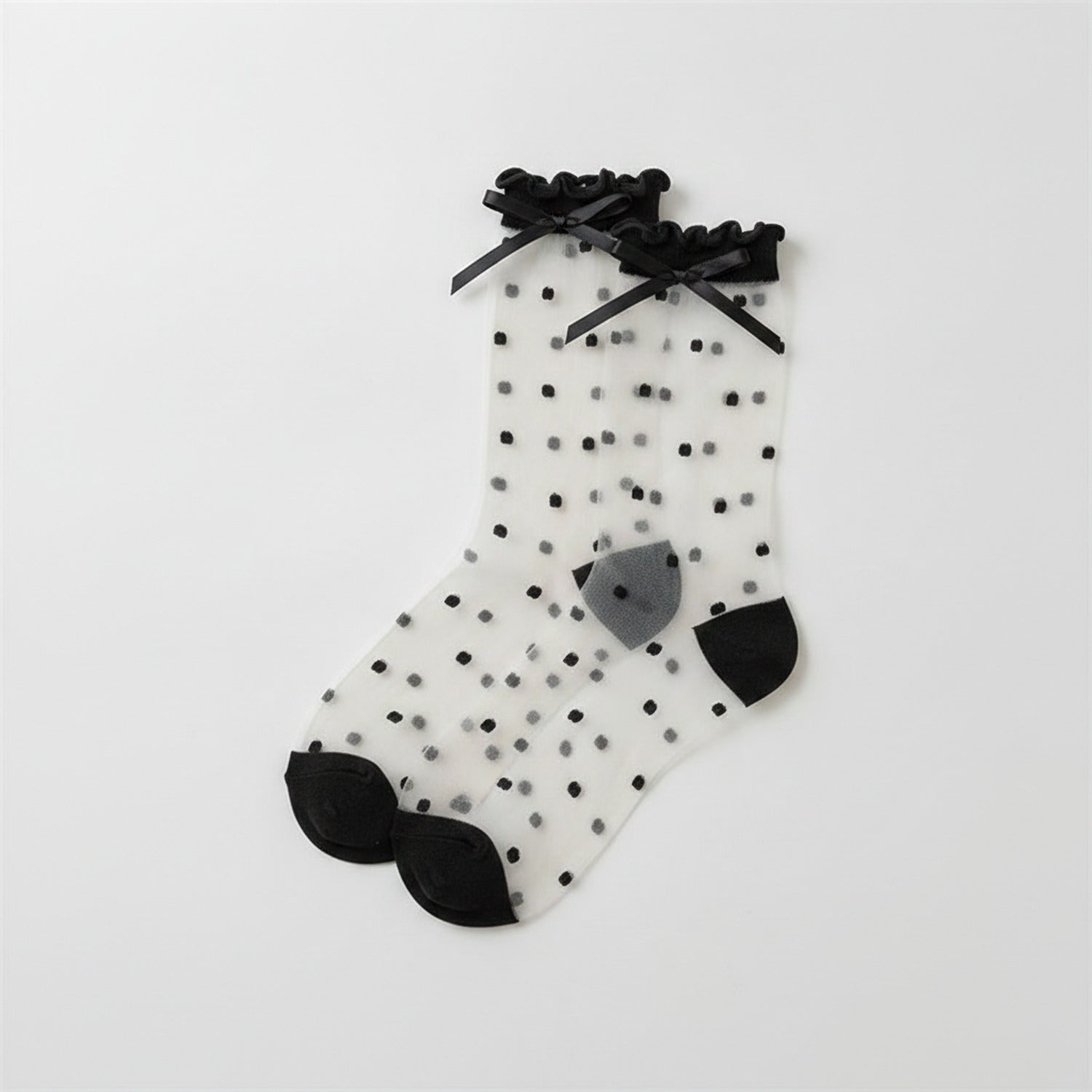 Black Polka Dot Bow Crew Socks