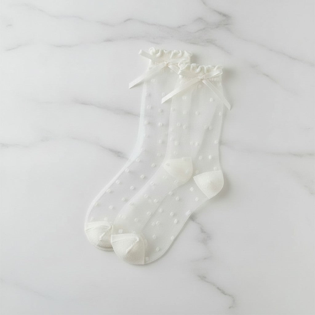 White Polka Dot Sheer Crew Socks – apparel accessories (view 2)