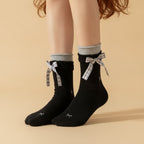 Black Gingham Bow Crew Socks