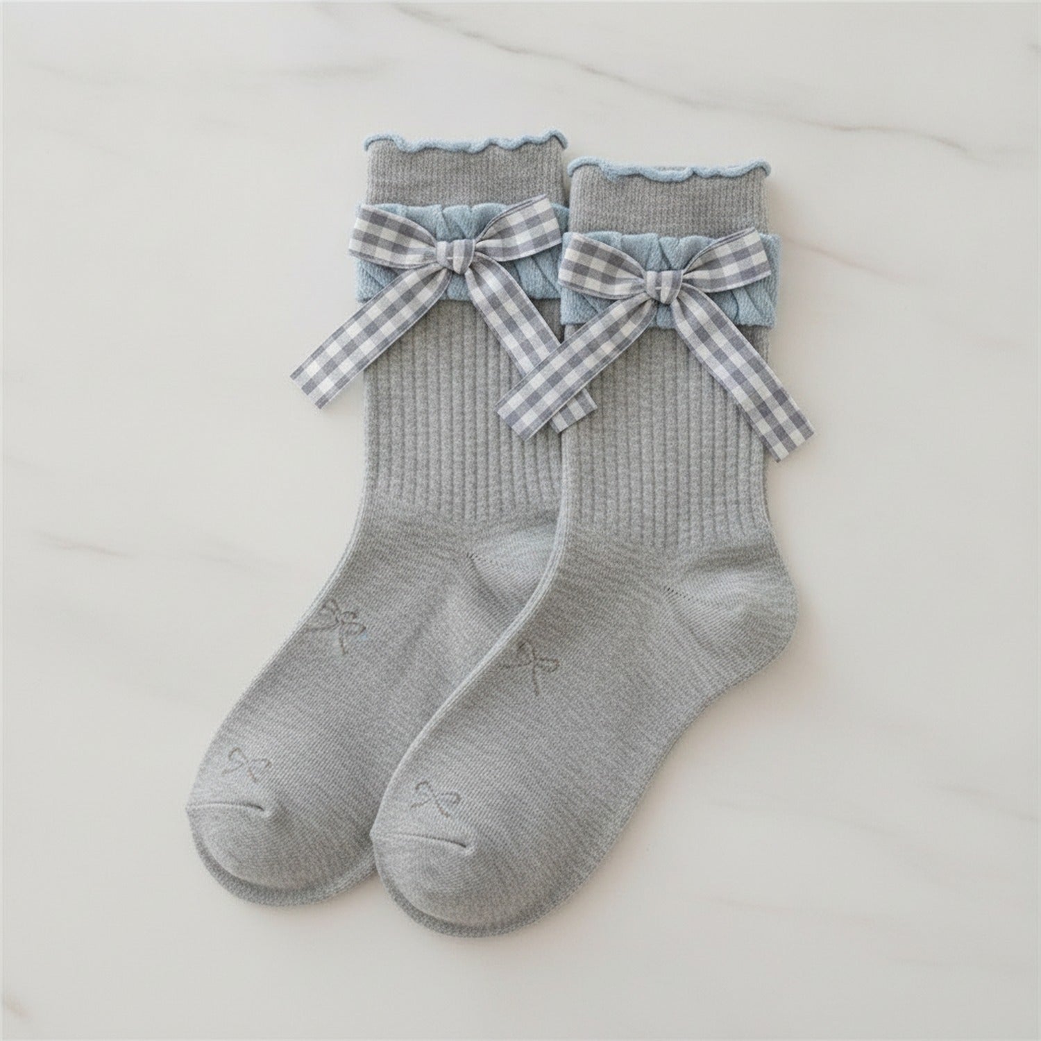 Ruffle Socks With Bows - Gray