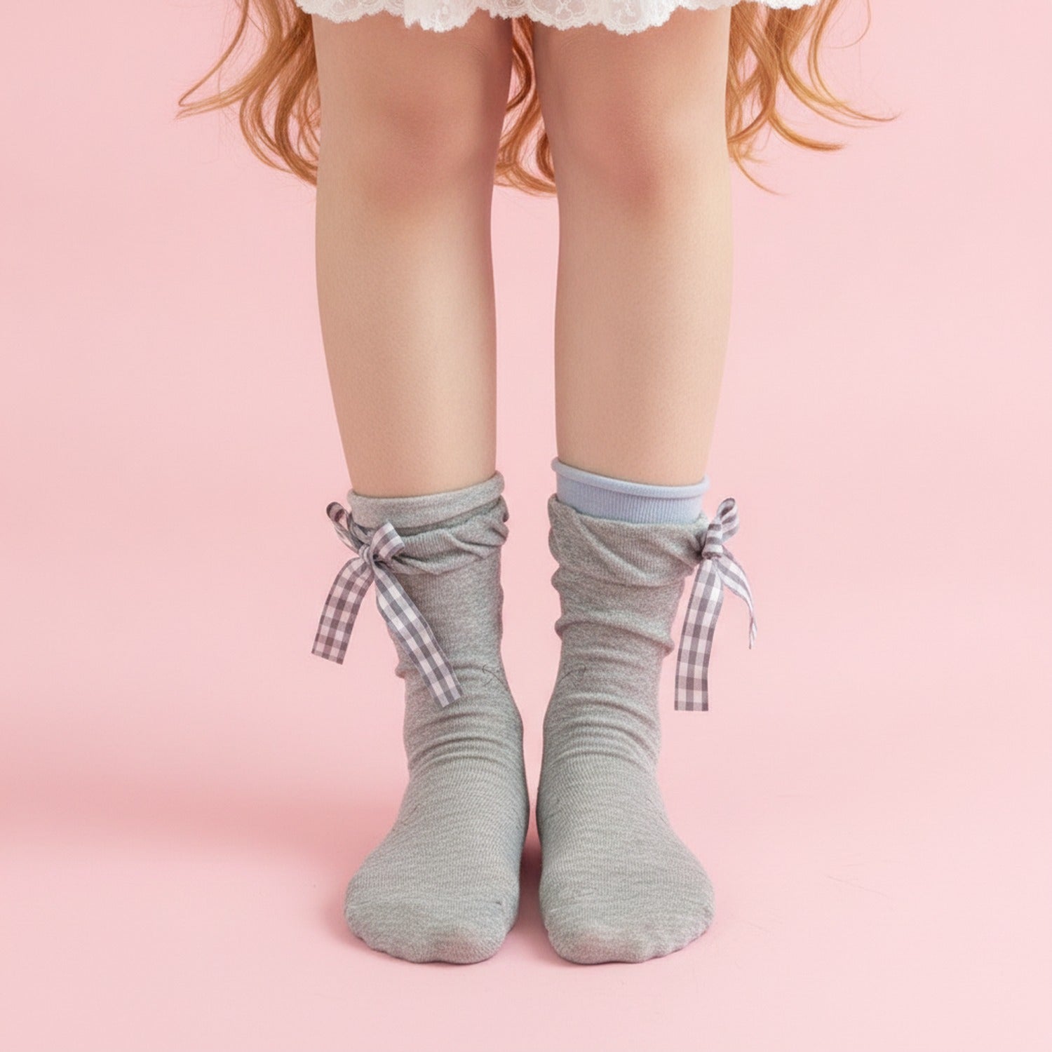 Ruffle Socks With Bows - Gray