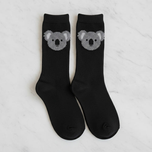 Black Koala Print Crew Socks