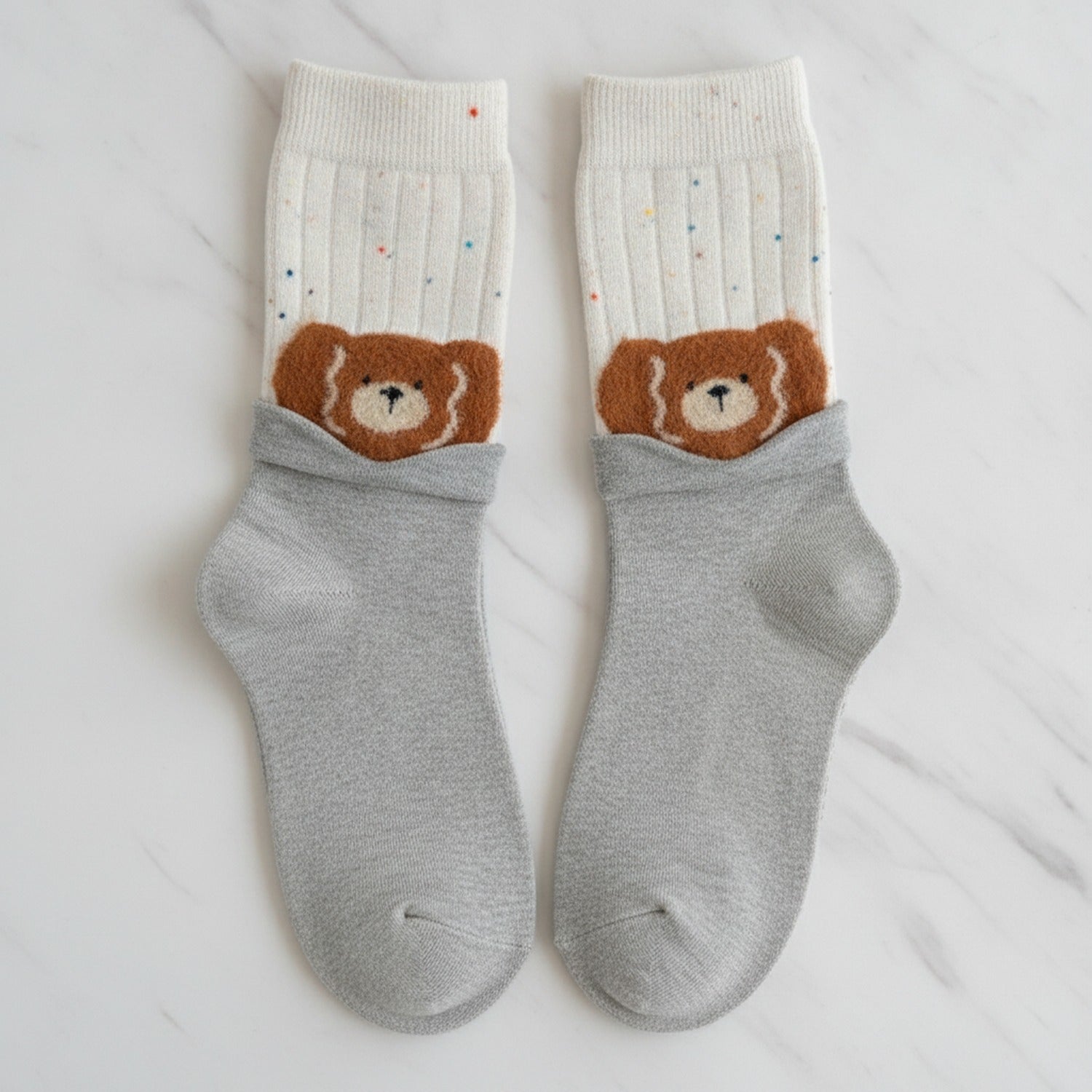 Light Gray Bear Patch Crew Socks