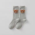 Light Gray Bear Patch Crew Socks