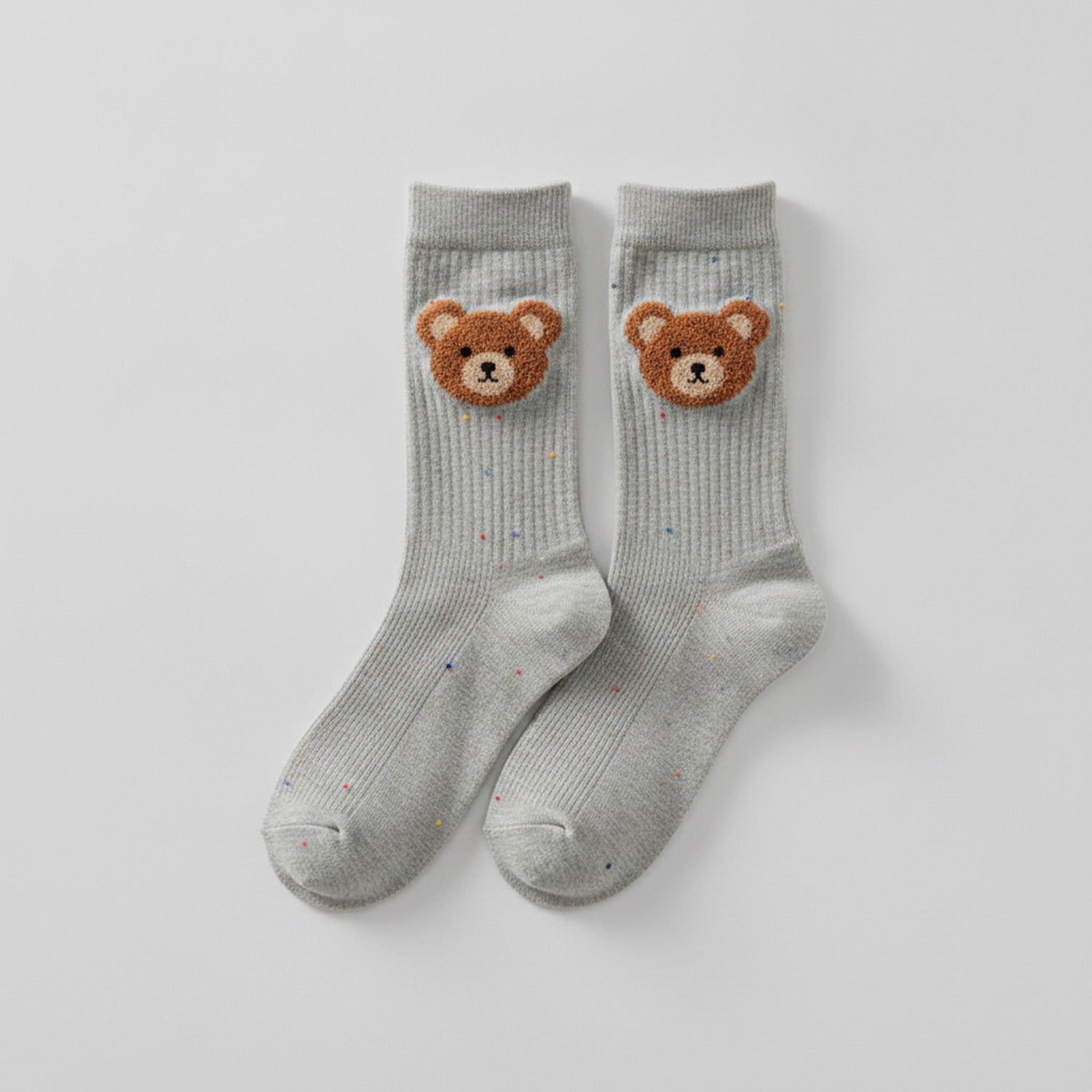 Light Gray Bear Patch Crew Socks