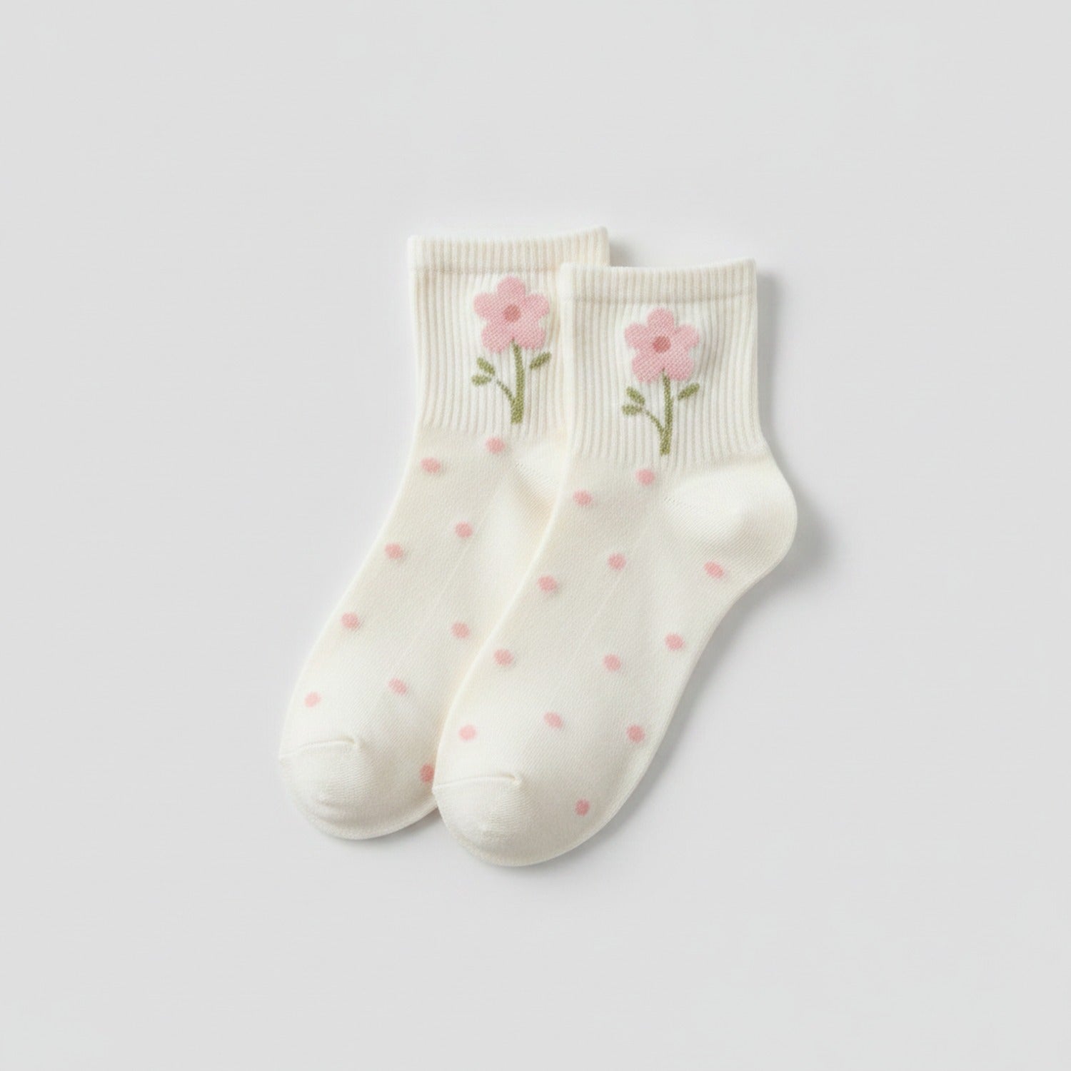 White Flower Polka Dot Crew Socks