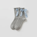 Cable Knit Socks With Bow - Light Gray