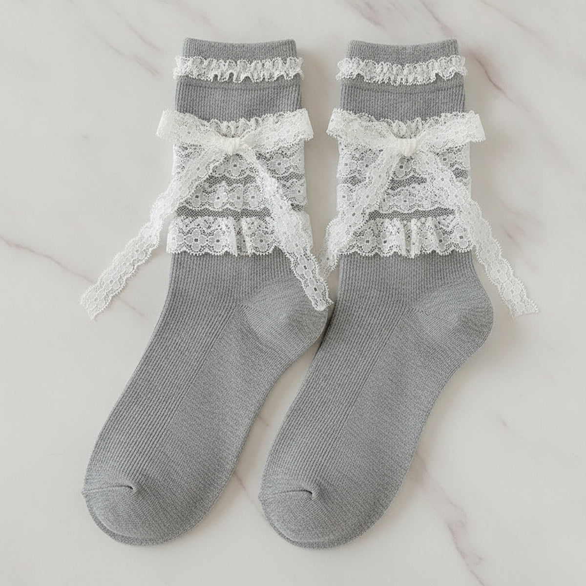 Gray Lace Bow Crew Socks – apparel accessories (view 2)