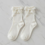 Metallic Ballet Flats with Lace-Trimmed Socks - White