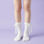 Metallic Ballet Flats with Lace-Trimmed Socks - White