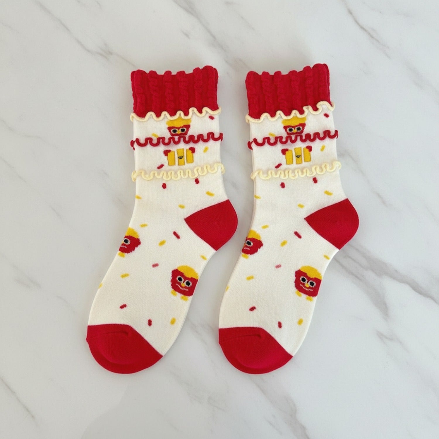 Red Ruffled Cupcake Crew Socks