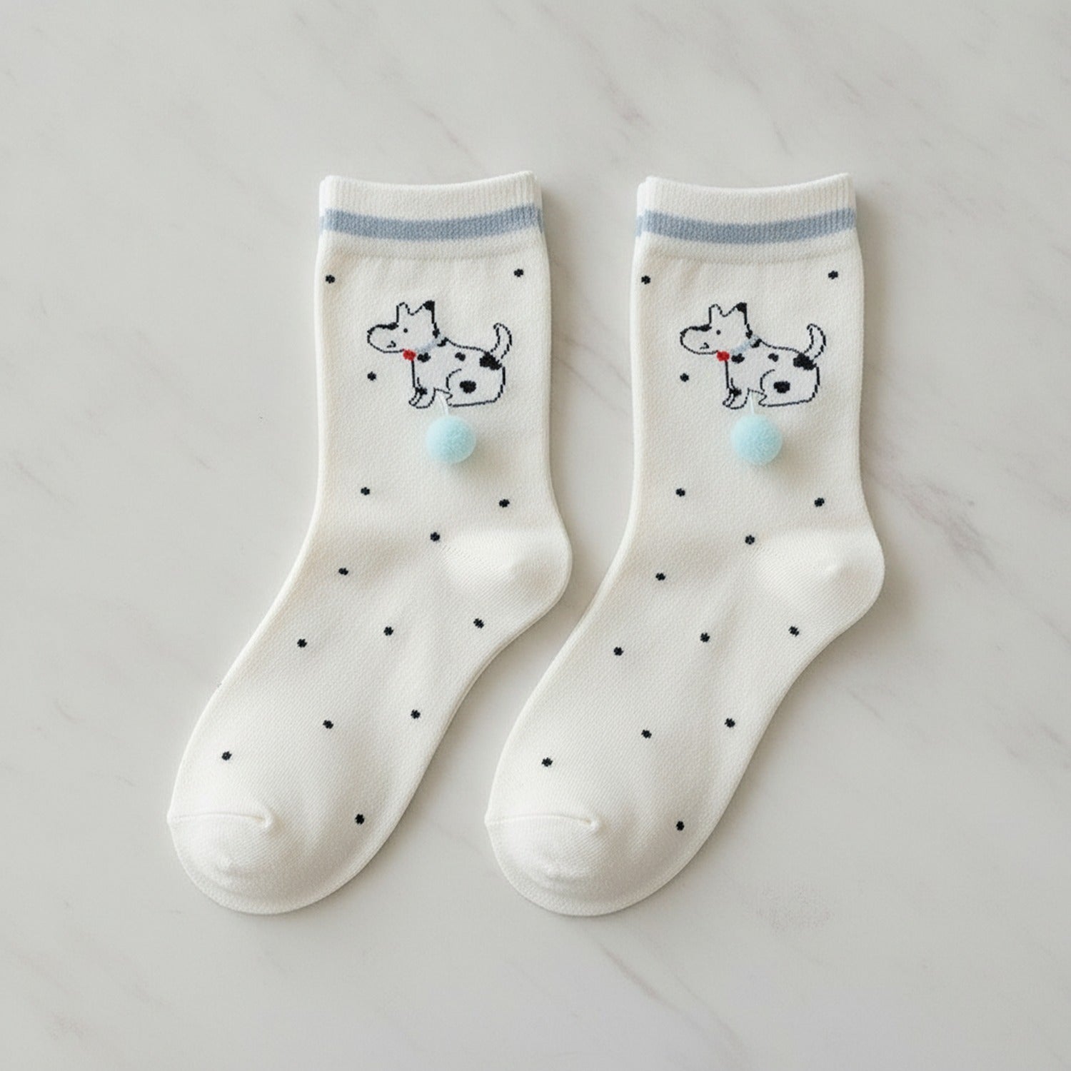 White Polka Dot Puppy Crew Socks