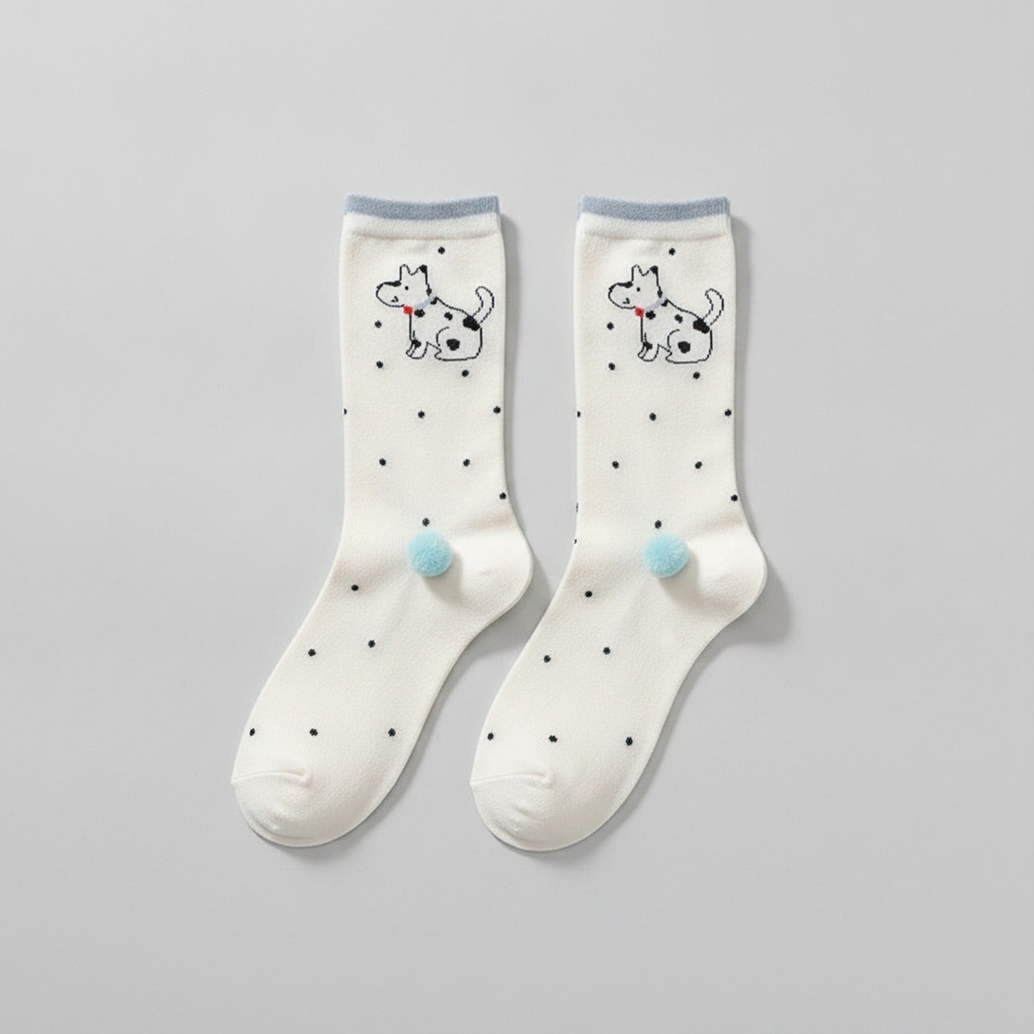 White Polka Dot Puppy Crew Socks