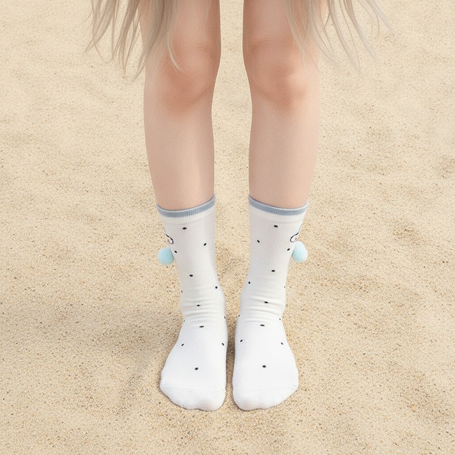 White Polka Dot Puppy Crew Socks