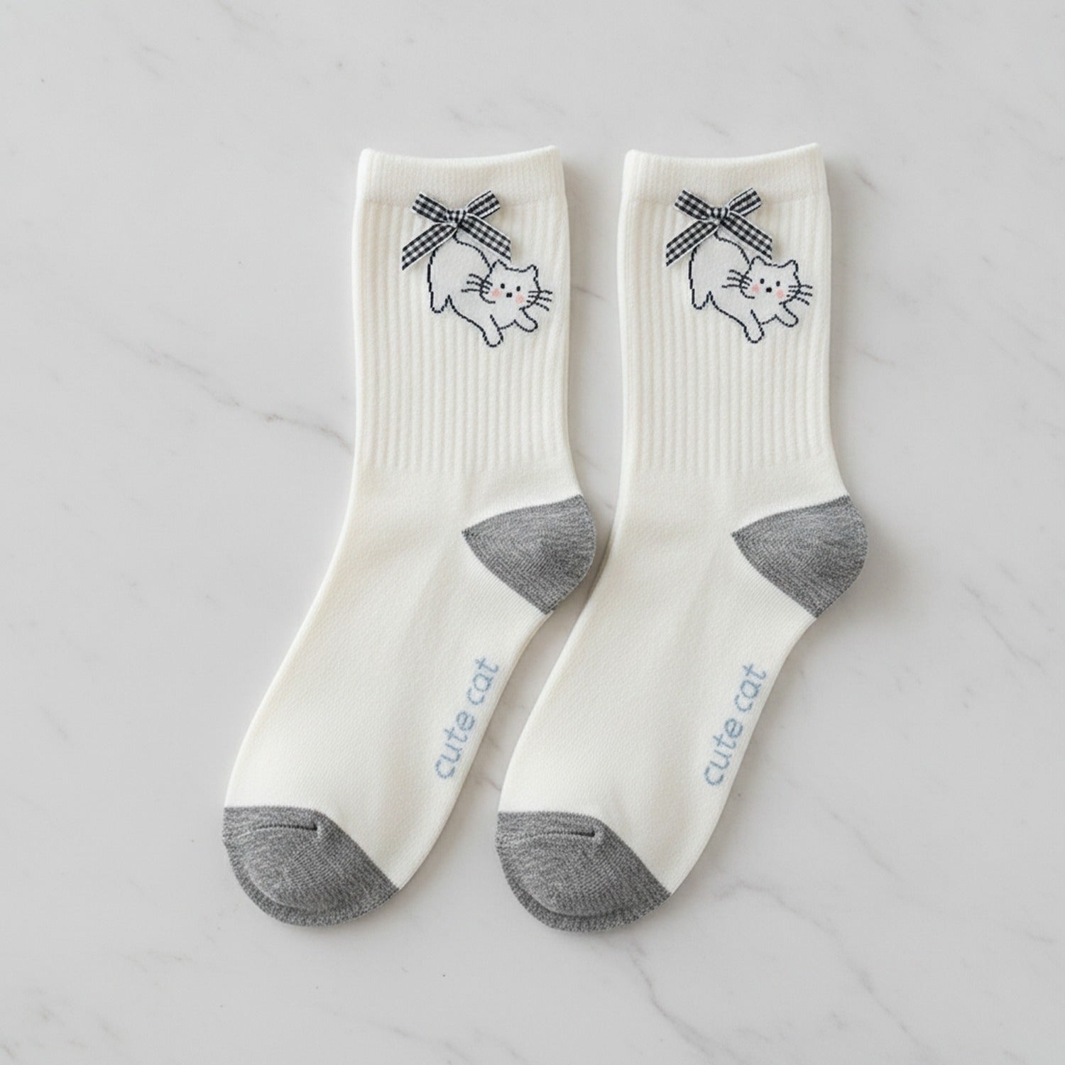 White Cute Cat Crew Socks
