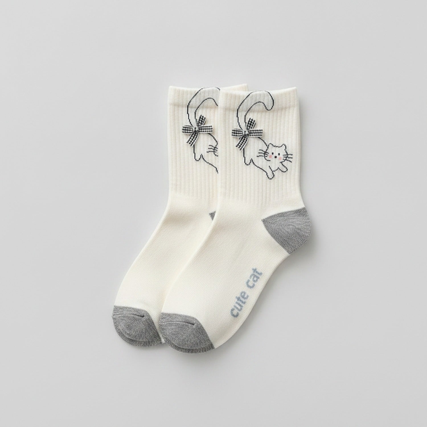 White Cute Cat Crew Socks