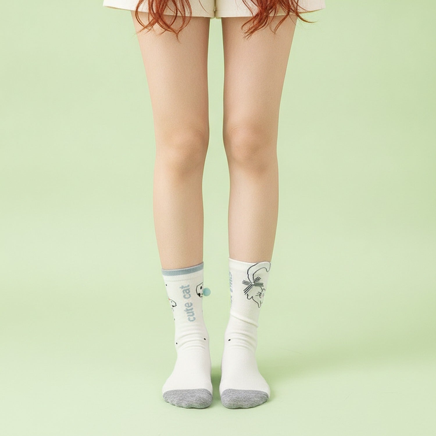 White Cute Cat Crew Socks