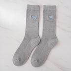 Ribbed Embroidered Logo Crew Socks - Gray & Blue