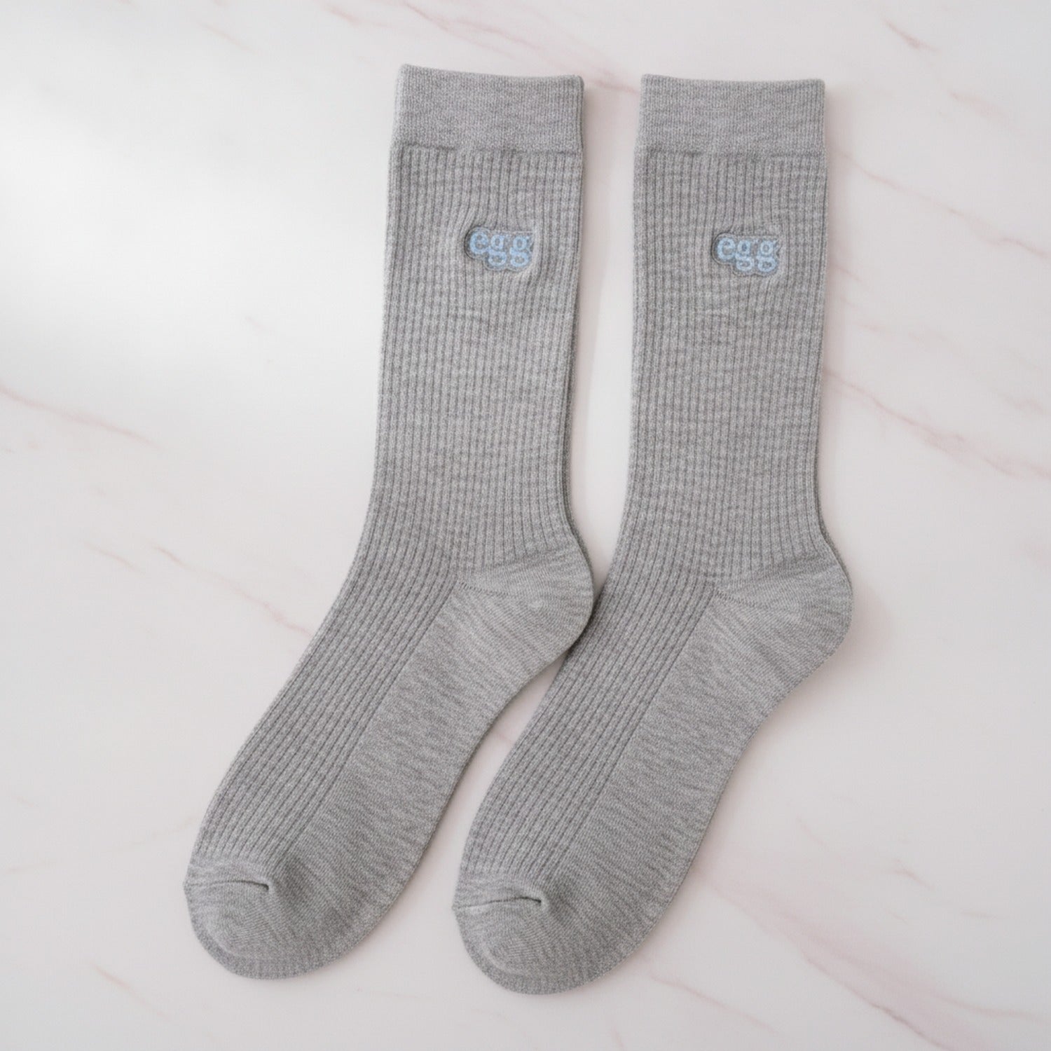 Ribbed Embroidered Logo Crew Socks - Gray & Blue