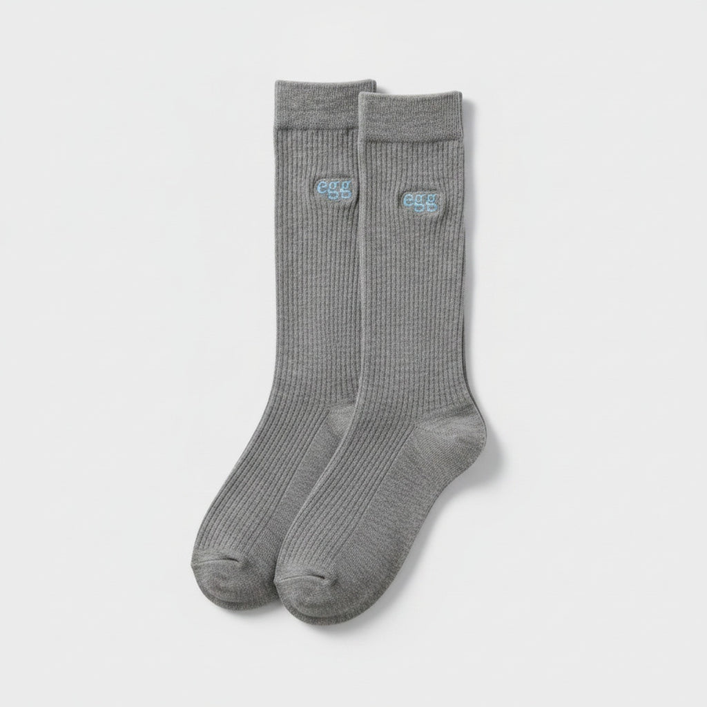 Ribbed Embroidered Logo Crew Socks - Gray & Blue