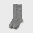 Ribbed Embroidered Logo Crew Socks - Gray & Blue