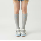 Ribbed Embroidered Logo Crew Socks - Gray & Blue