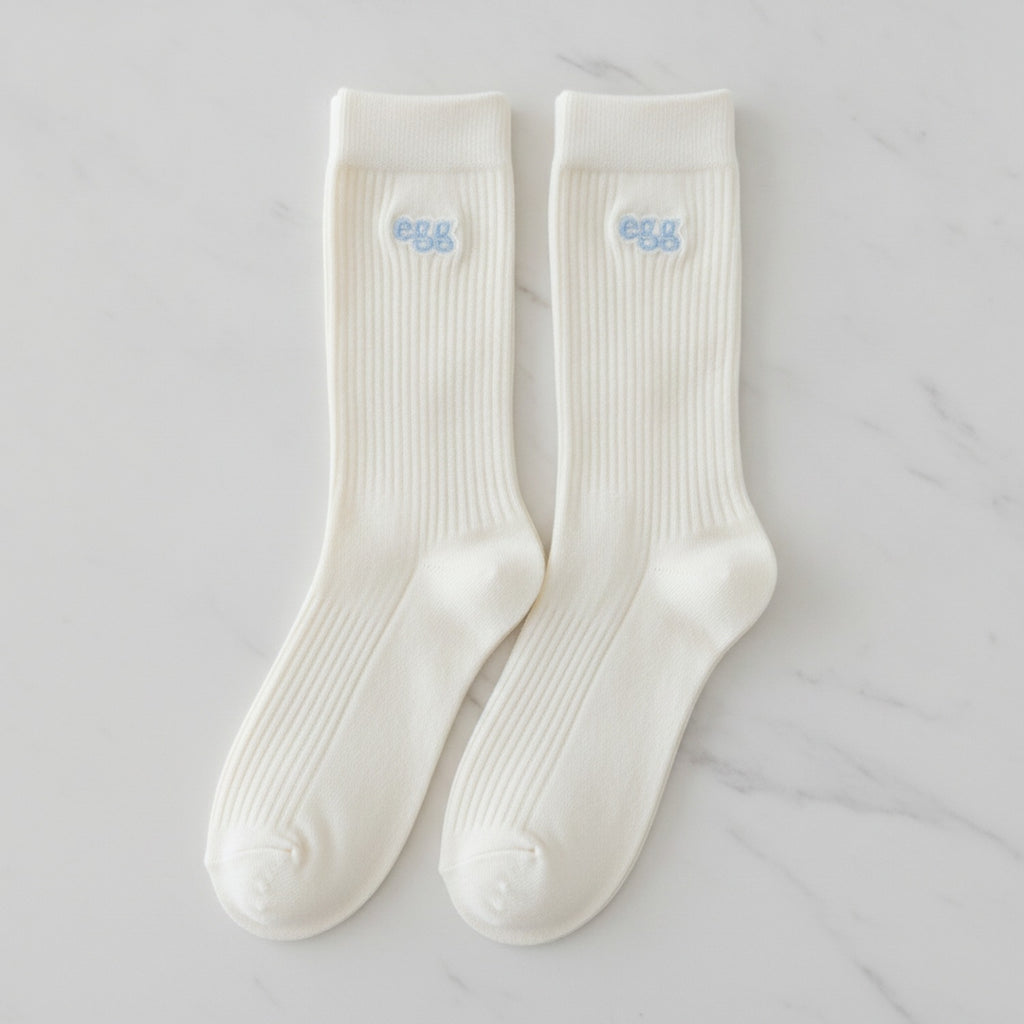White Ribbed Crew Socks