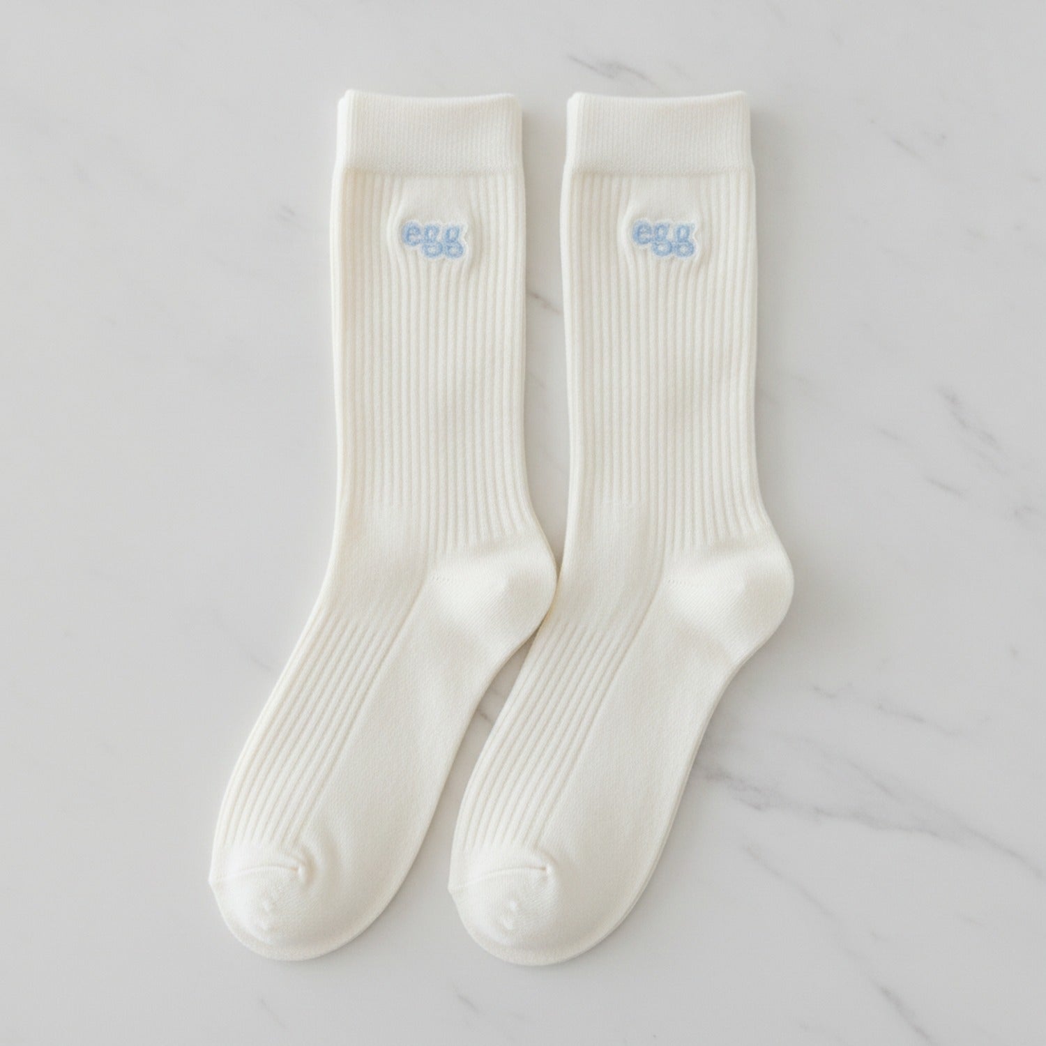 White Ribbed Crew Socks