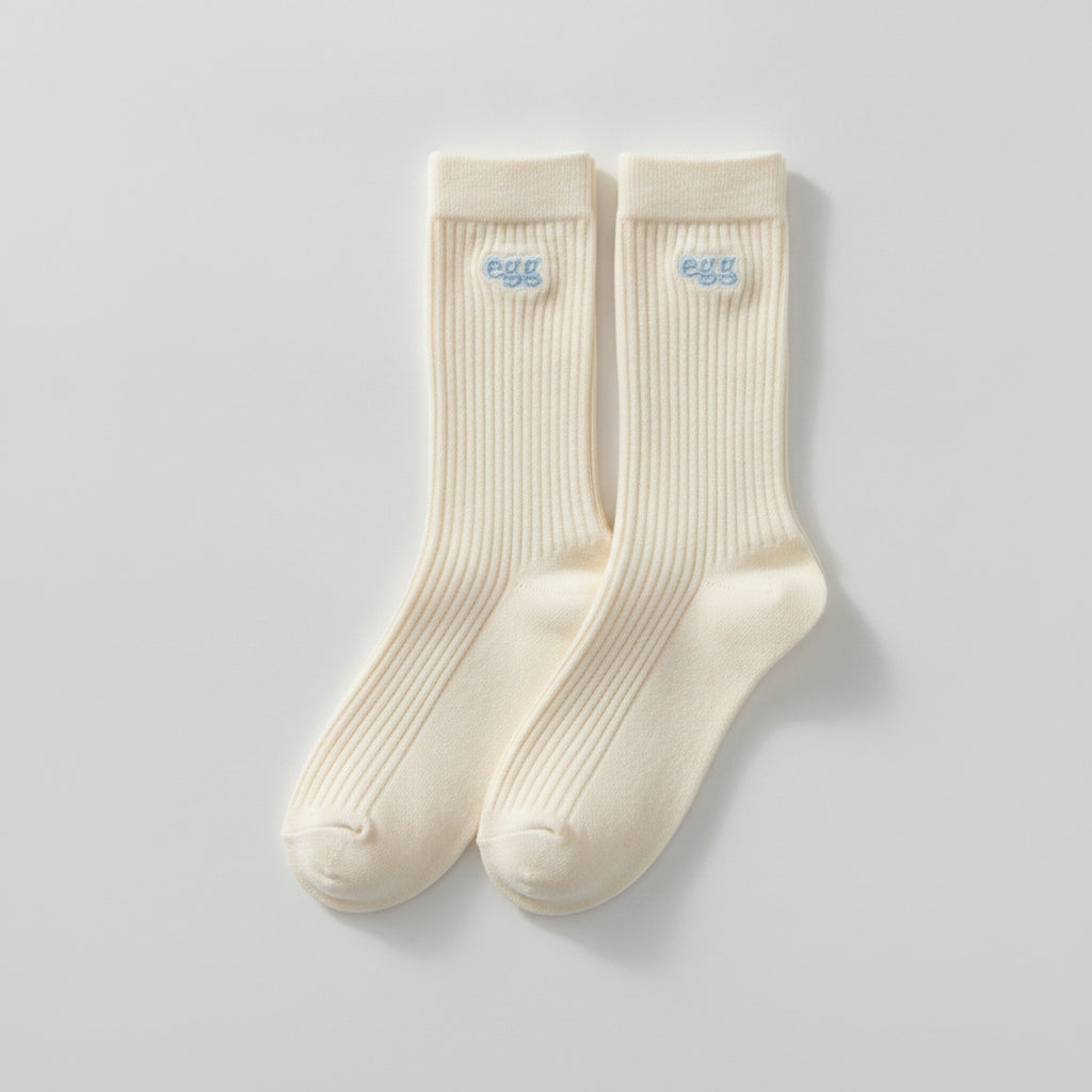 White Ribbed Crew Socks