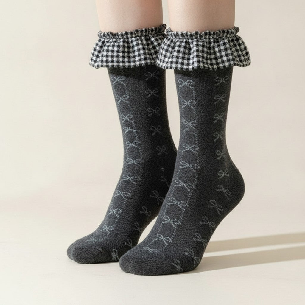 Dark Gray Bow Ruffled Crew Socks – apparel accessories (view 2)