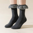 Bow Motif Ruffled Ankle Socks - Dark Gray