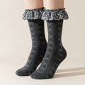 Bow Motif Ruffled Ankle Socks - Dark Gray