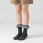 Bow Motif Ruffled Ankle Socks - Dark Gray