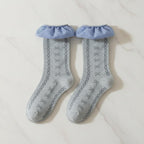 Bow Motif Ruffled Ankle Socks - Light Gray