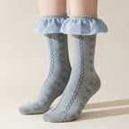 Bow Motif Ruffled Ankle Socks - Light Gray