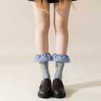 Bow Motif Ruffled Ankle Socks - Light Gray