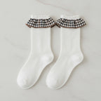 White Gingham Ruffle Crew Socks – apparel accessories (view 2)