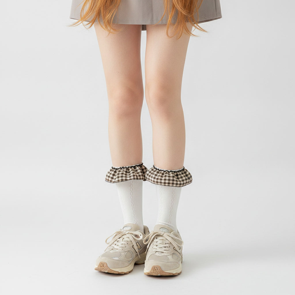 White Gingham Ruffle Crew Socks – apparel accessories (view 3)