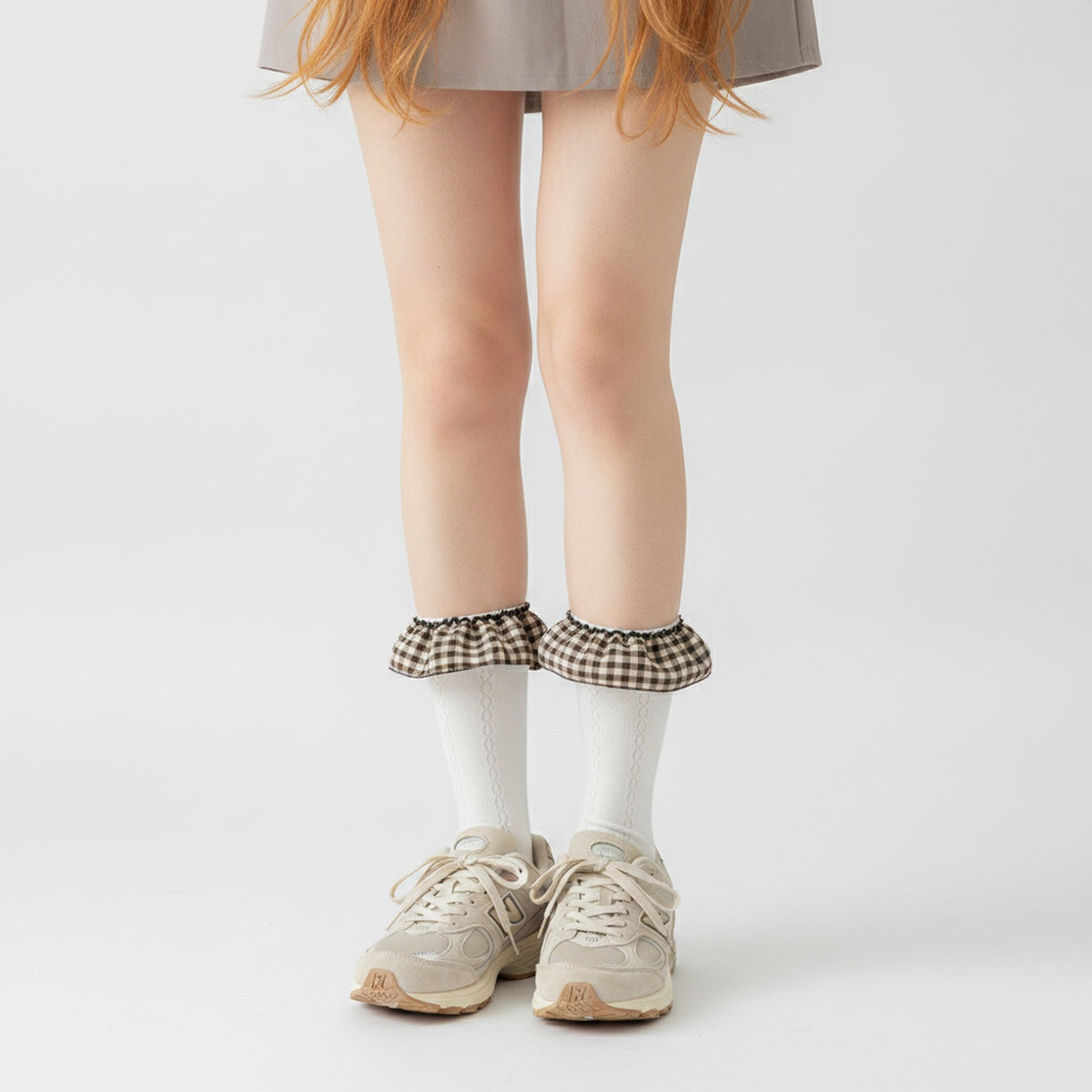 White Gingham Ruffle Crew Socks – apparel accessories (view 3)