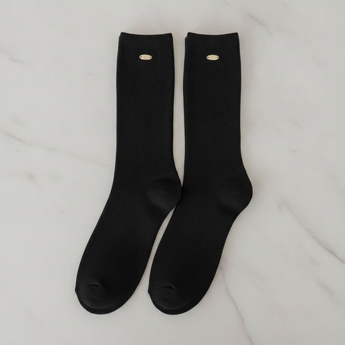 Black Ribbed Crew Socks
