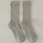 Ribbed Crew Socks With Detail - Light Gray