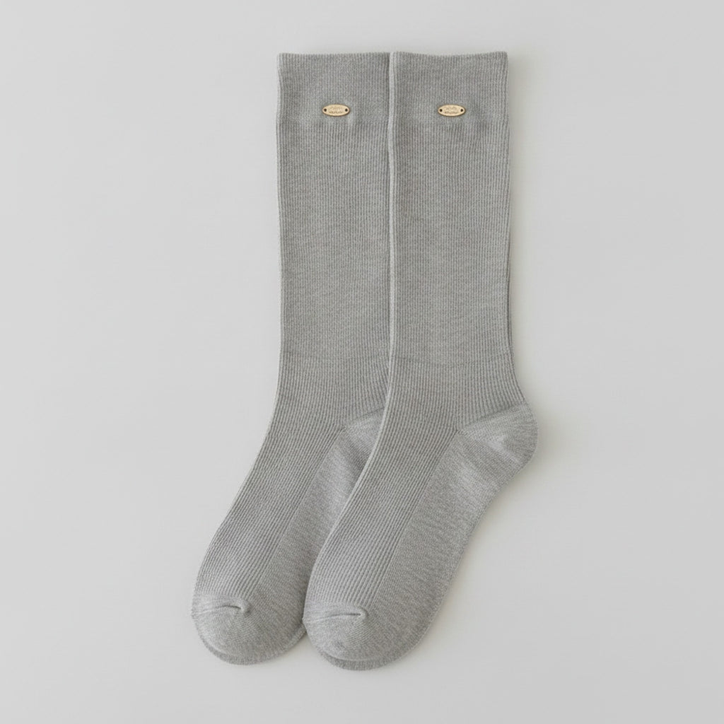 Ribbed Crew Socks With Detail - Light Gray